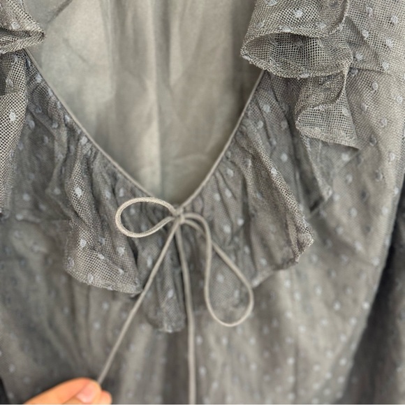 J. Crew Black Swiss Dot Witchy Dark Academia Collared Flare Sleeve Top - Picture 3 of 5